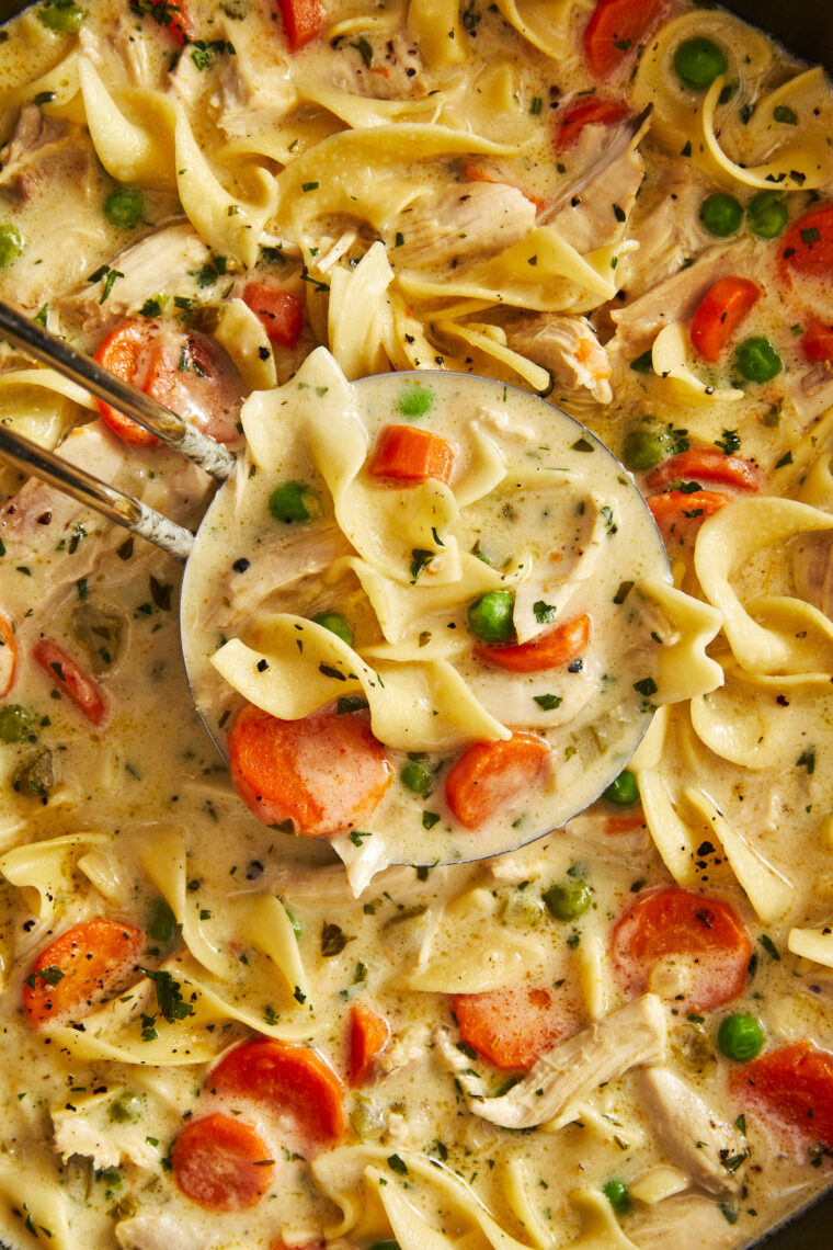 Creamy Chicken Noodle Soup - So warm, so cozy, so soothing. A must for those busy cold weeknights, using up that leftover rotisserie chicken!