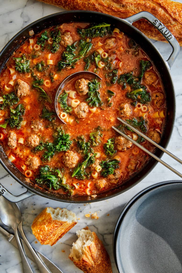 Italian Meatball Soup - The COZIEST soup with homemade, tender, juicy meatballs, little pasta noodles (ditalini pasta) and sneaked in greens!