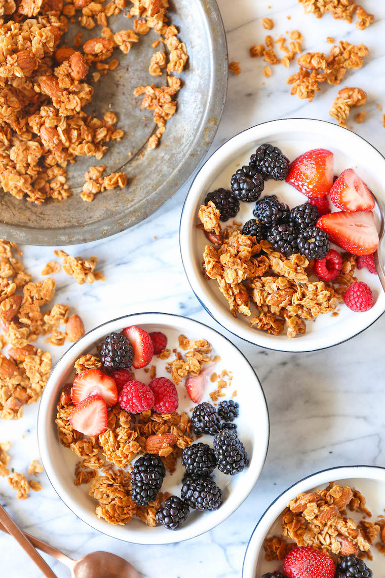 Almond Butter Granola - There is nothing better than homemade granola! It's quick/easy to make, it's cheaper and it's so much tastier! You can't beat that!