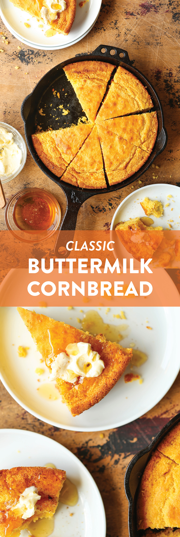 Buttermilk Cornbread - So easy! No mixer needed here! Amazingly moist and slightly sweet. A classic side dish loved by EVERYONE. Serve with butter. SO GOOD.