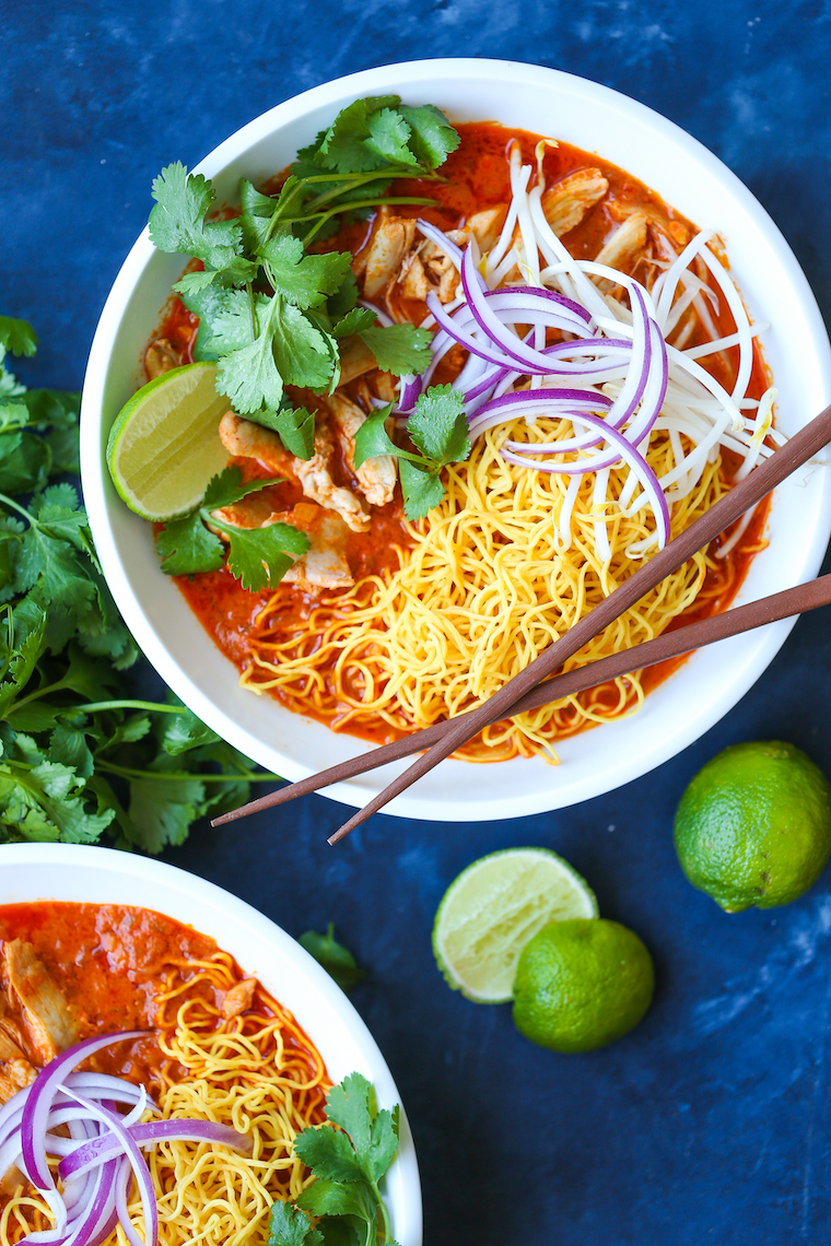 Chicken Khao Soi (Thai Coconut Curry Noodle Soup) - Made with such tender shredded chicken in an amazingly fragrant coconut-curry broth that is to die for!