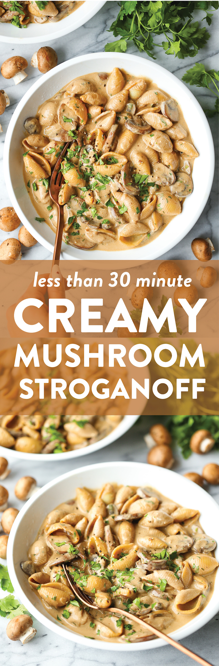 Creamy Mushroom Stroganoff - Butter, mushrooms, shallots, garlic and thyme make for the perfect creamy, rich mushroom stroganoff! Made in just 30 min. EASY!