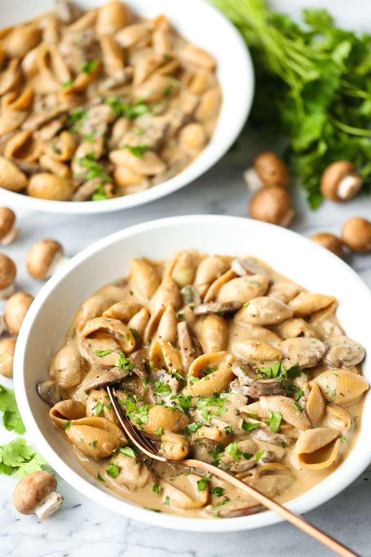 Creamy Mushroom Stroganoff - Butter, mushrooms, shallots, garlic and thyme make for the perfect creamy, rich mushroom stroganoff! Made in just 30 min. EASY!