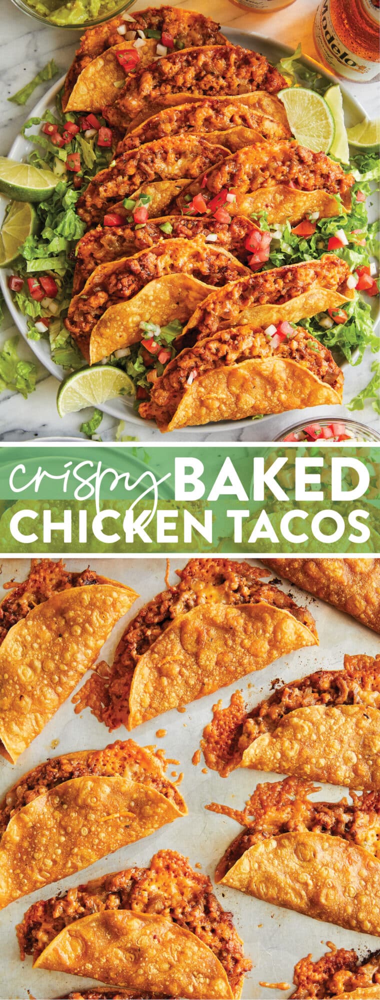 Crispy Baked Chicken Tacos - OH-SO-CRISP, crunchy, cheesy chicken tacos completely baked to absolute PERFECTION. A super easy weeknight meal!