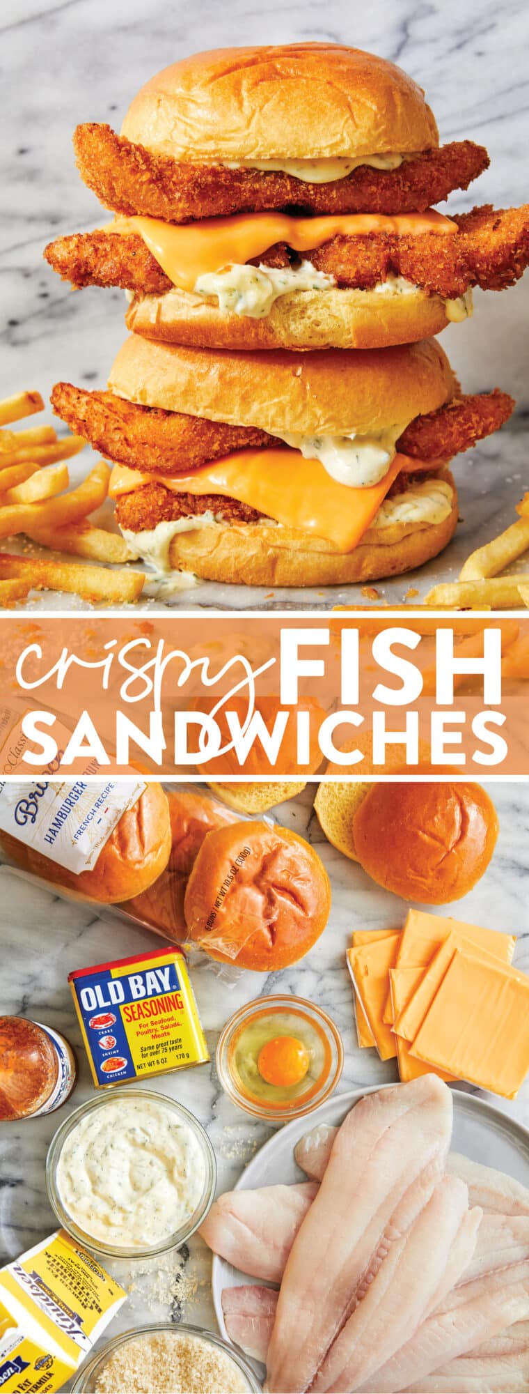 Crispy Fish Sandwiches - Oh-so-crisp fish sandwiches with melted cheese, soft brioche buns and homemade tartar sauce! Seriously so so good.