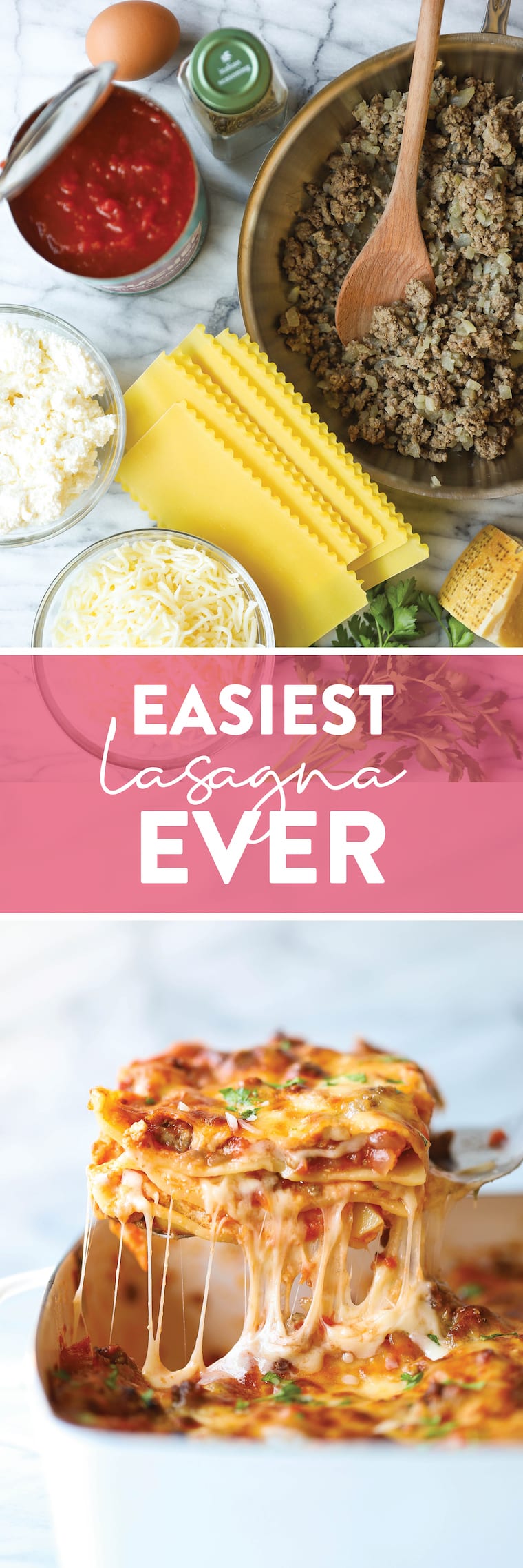 Easiest Lasagna Ever - Nothing beats classic lasagna. And this is the easiest recipe you will ever make. It can be made ahead and it's freezer-friendly too!