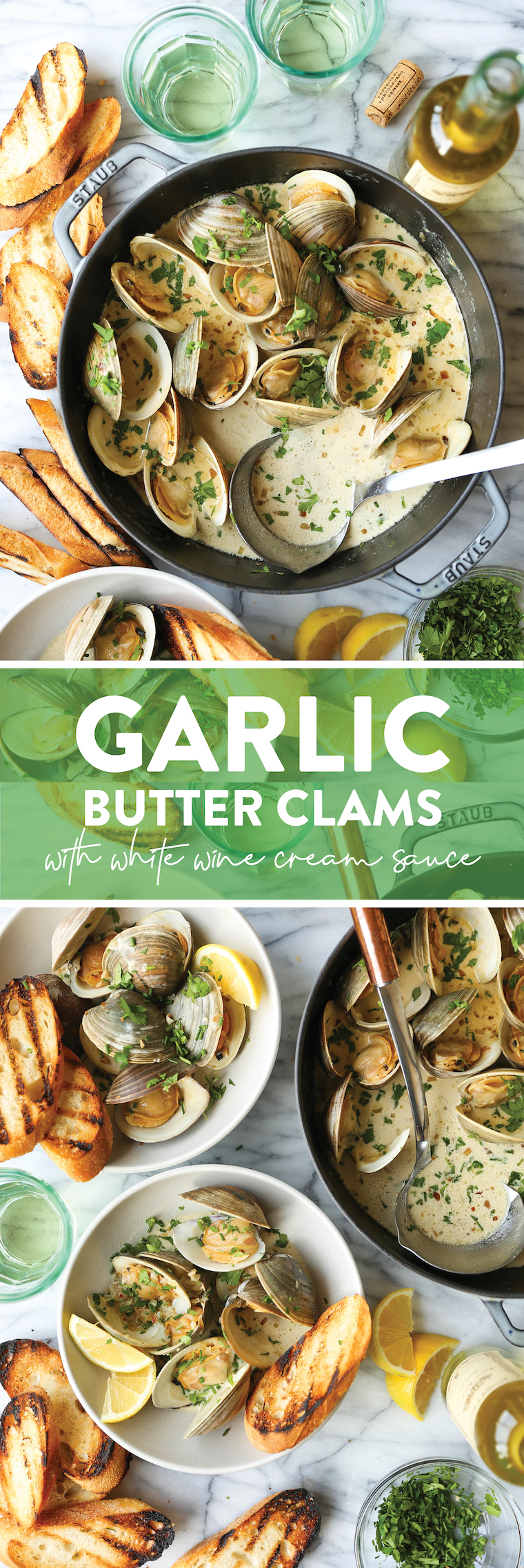 Garlic Butter Clams with White Wine Cream Sauce - The BEST steamed clams ever! So garlicky and buttery, served with a heavenly cream sauce!