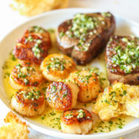 Garlic Butter Steak and Scallops