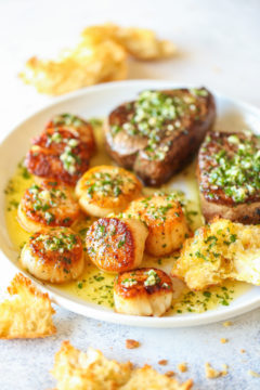 Garlic Butter Steak and Scallops