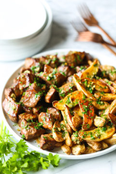 Garlic Butter Steak Bites and Fries