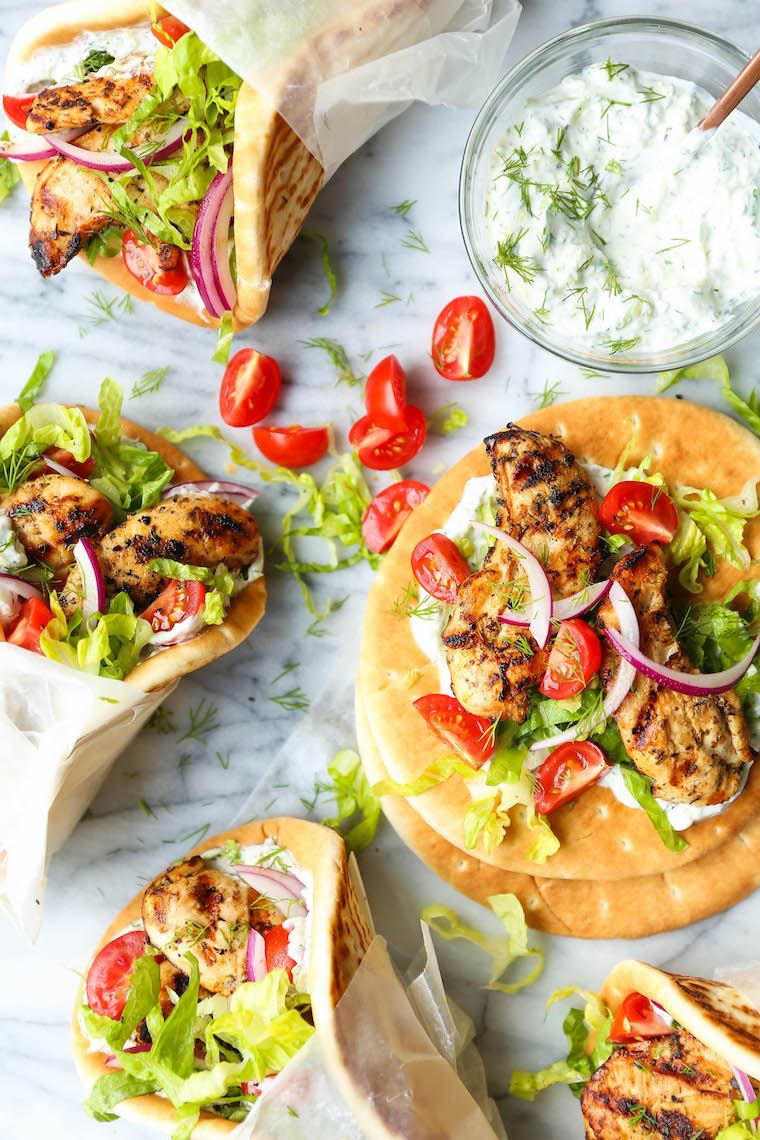 Greek Chicken Gyros - Easy, make-ahead chicken gyros! You can marinate the chicken ahead of time and whip up your homemade tzatziki too! So fast, so good!