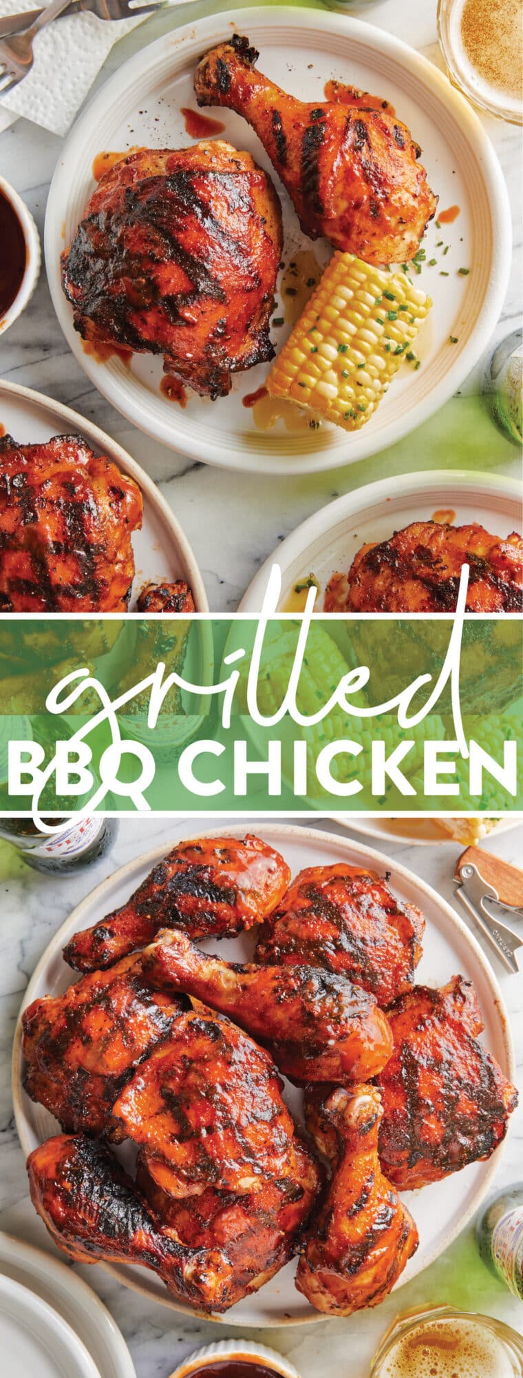 Grilled BBQ Chicken - Tender, juicy chicken grilled to perfection with a sweet and sticky barbecue glaze! Includes the easiest marinade ever.