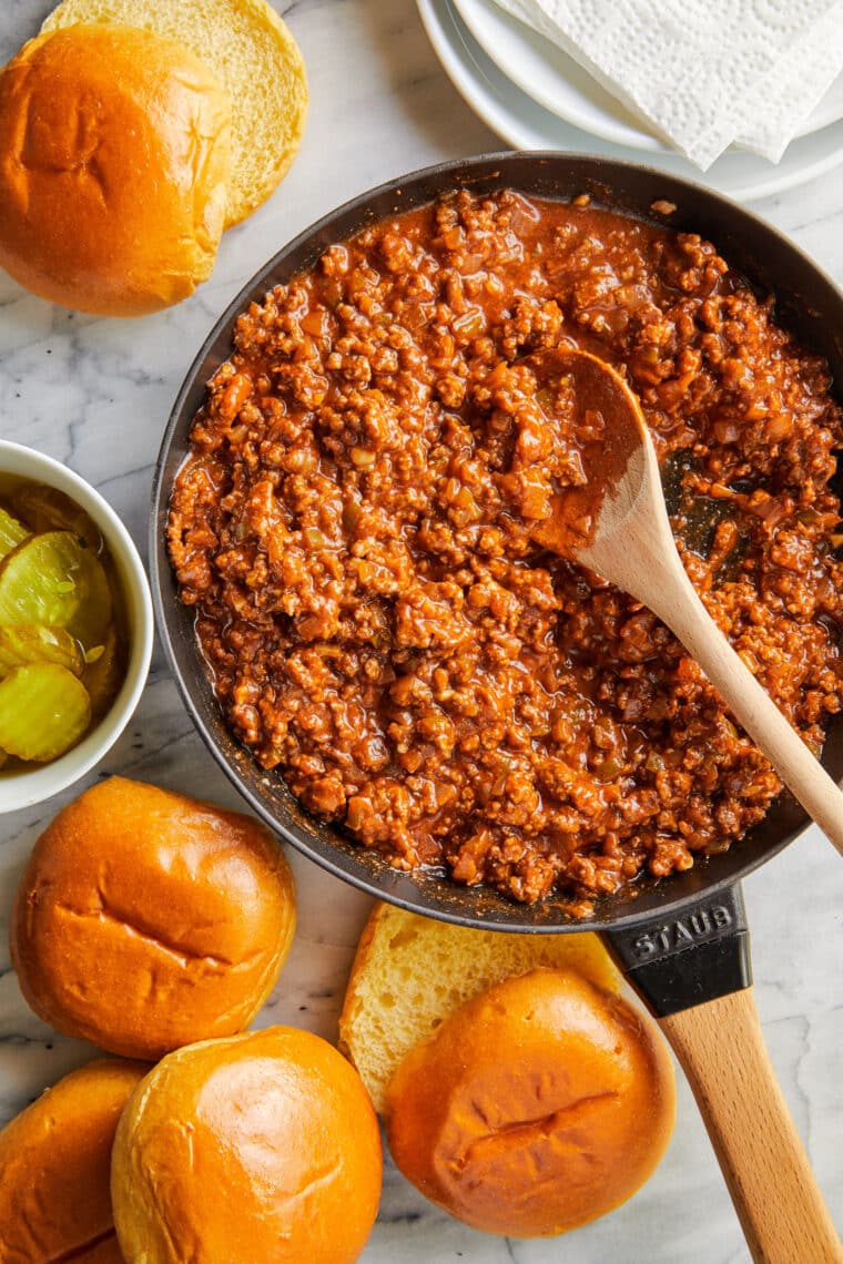 Homemade Sloppy Joes - Hands down THE BEST sloppy joes made from scratch! So saucy, so hearty. Serve in hamburger buns for a quick dinner!