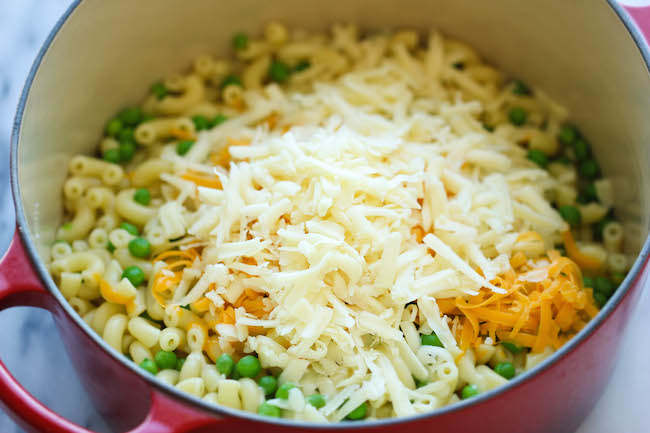 Bacon and Pea Macaroni & Cheese - You'll never guess that this unbelievably creamy, cheesy mac and cheese is actually lightened up!