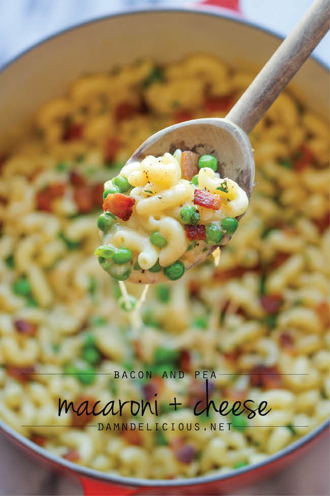 Bacon and Pea Macaroni & Cheese - You'll never guess that this unbelievably creamy, cheesy mac and cheese is actually lightened up!