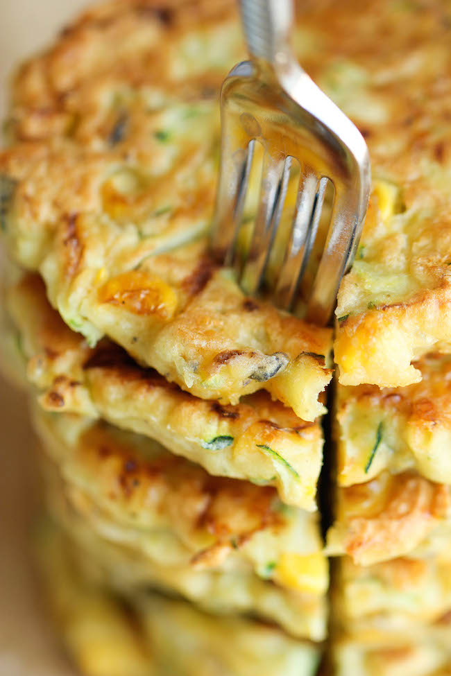 Zucchini Corn Pancakes - Super easy pancakes perfect as a side dish or appetizer. And best of all, they don't even taste "healthy"!