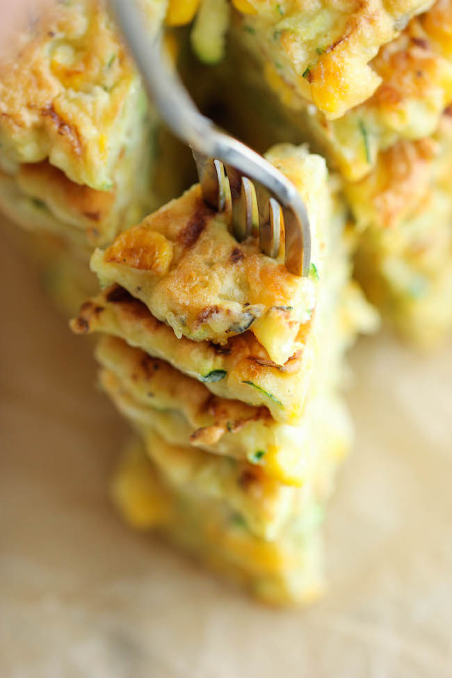 Zucchini Corn Pancakes - Super easy pancakes perfect as a side dish or appetizer. And best of all, they don't even taste "healthy"!