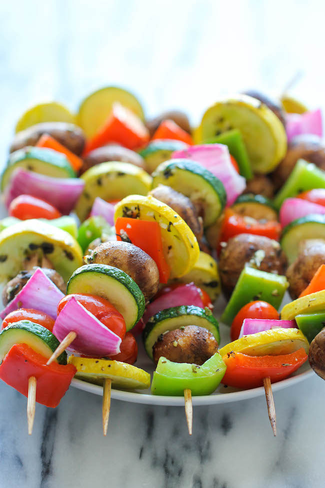 Vegetable Kabobs - These marinated fresh veggie kabobs are packed with tons of flavor - perfect as a healthy side dish to any meal!