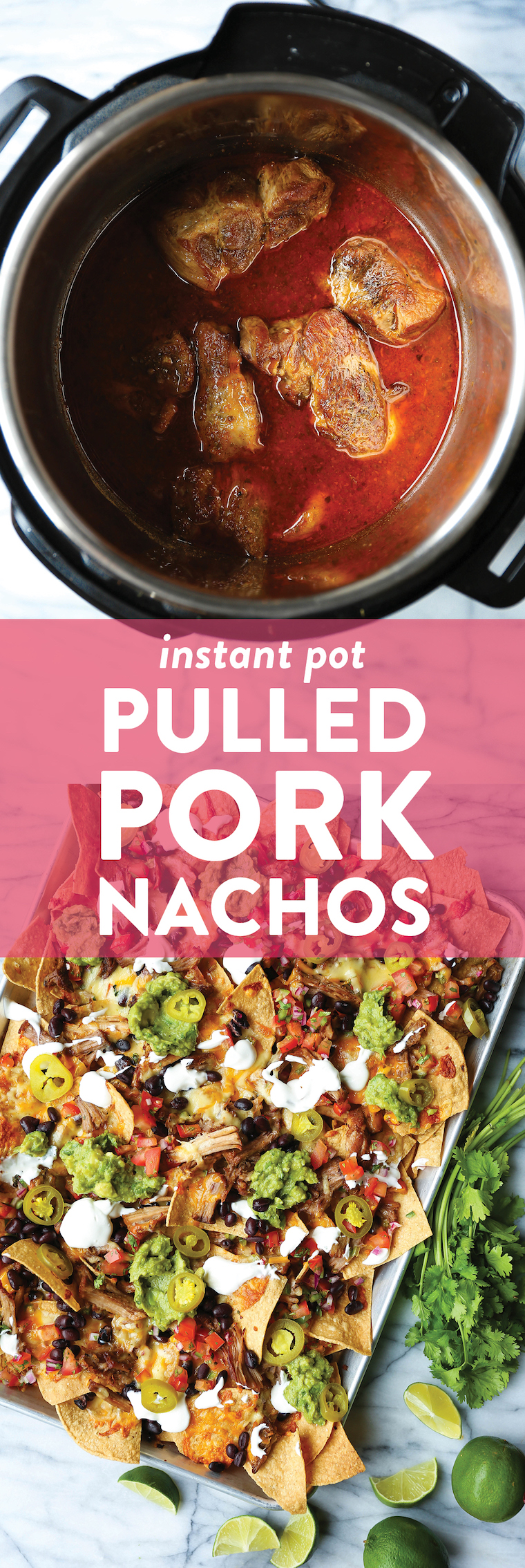 Instant Pot Pulled Pork Nachos - Crowd-pleasing, fully-loaded nachos with the most amazing melt-in-your-mouth, juicy shredded pork. So tender, so good!