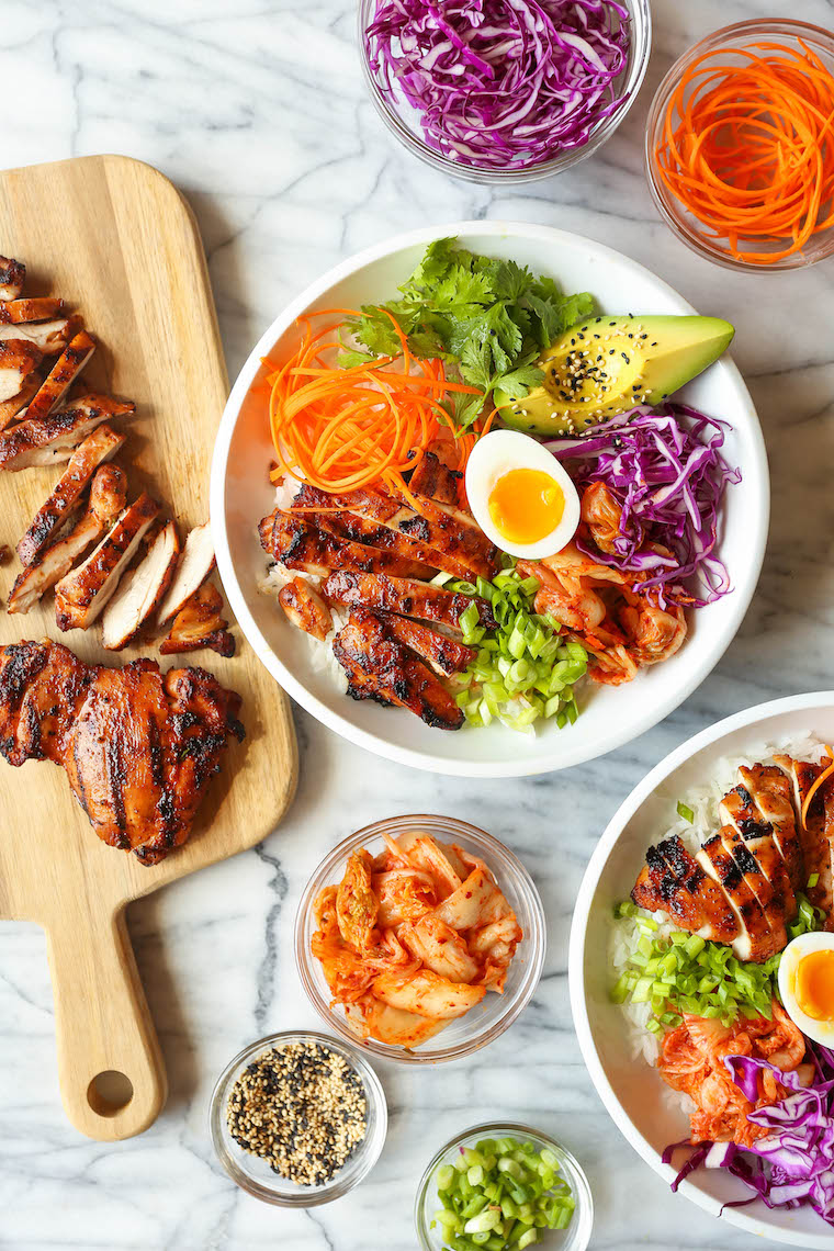 Korean Chicken Bowls - Juicy, flavorful Korean chicken bowls made with the easiest marinade ever! Serve with your choice of grain/rice and desired toppings!