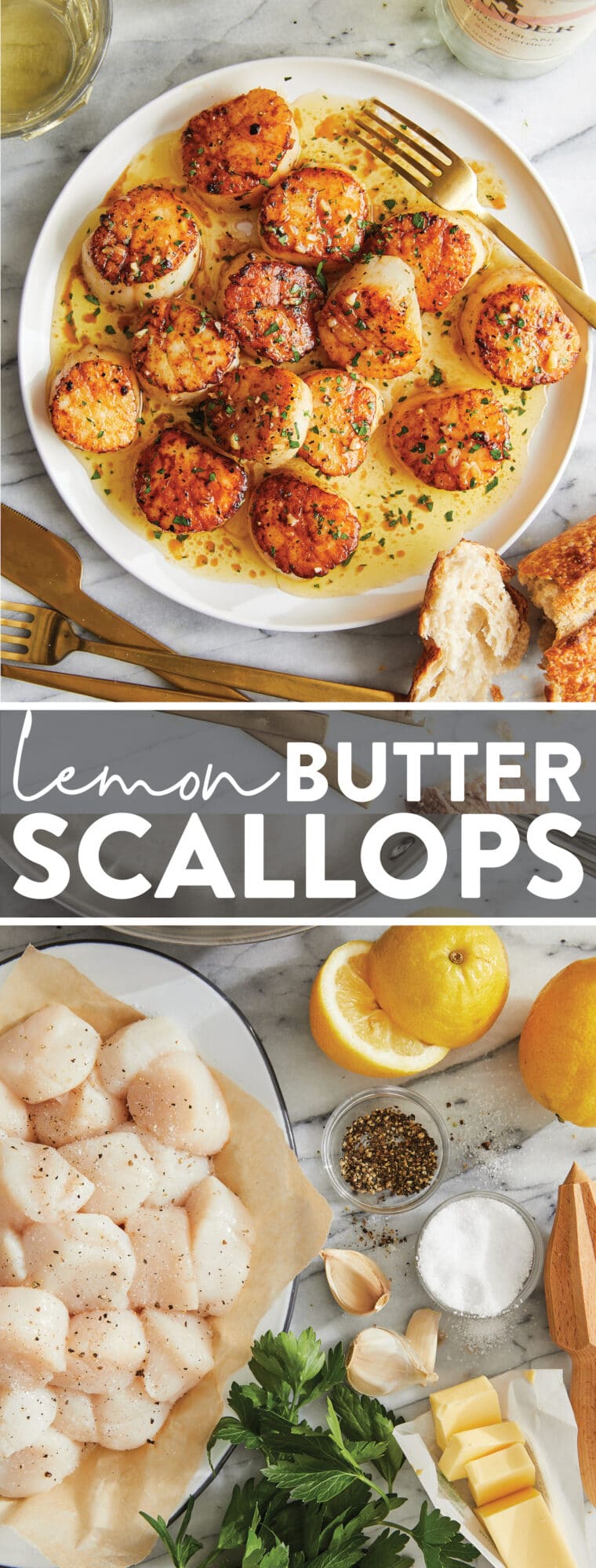 Lemon Butter Scallops - All you need is 5 ingredients + 10 minutes for the most amazing, buttery scallops ever. So easy, so simple, so fancy!