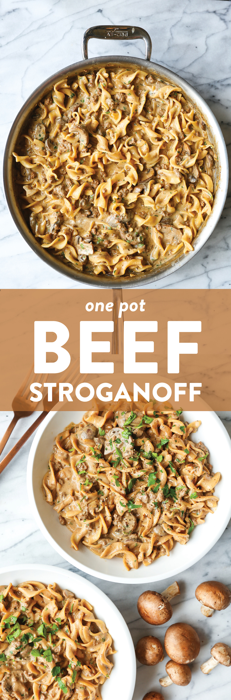 One Pot Beef Stroganoff - Now you can make everyone's favorite stroganoff in ONE POT with ground beef! No-fuss + budget-friendly with the quickest clean-up!