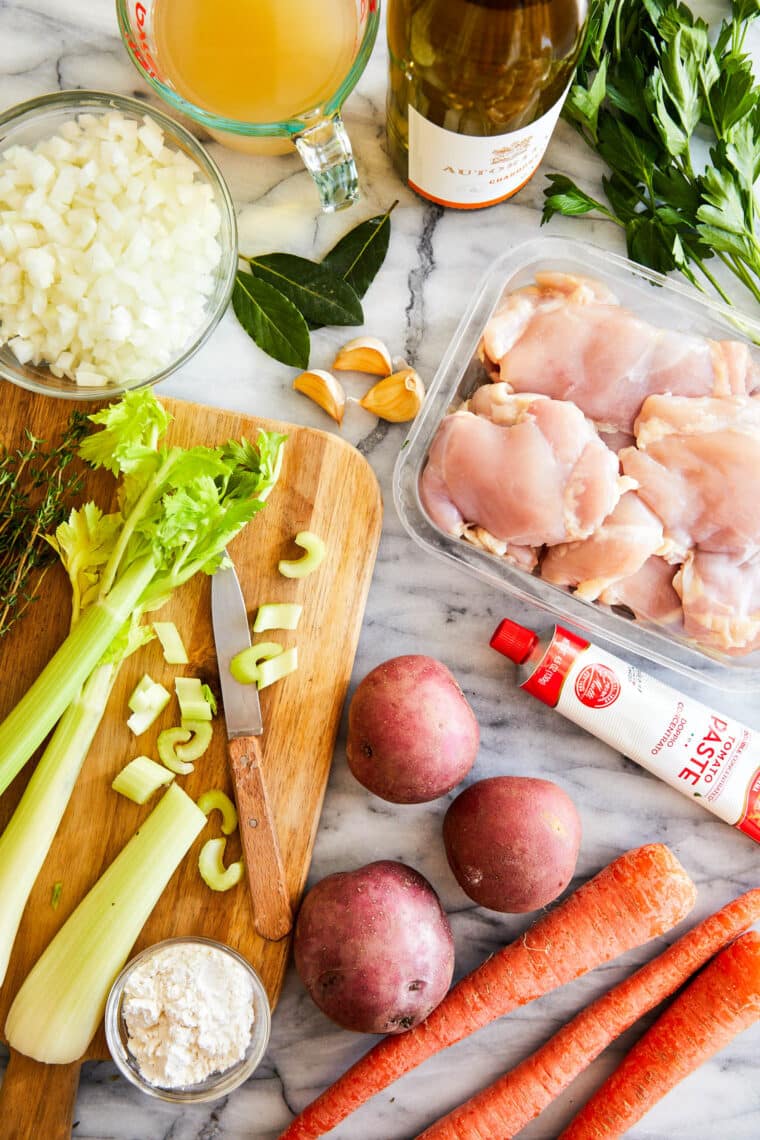 One Pot Chicken Stew - So hearty, comforting and cozy! Loaded with tender chicken, potatoes and veggies. Serve with crusty bread or biscuits.