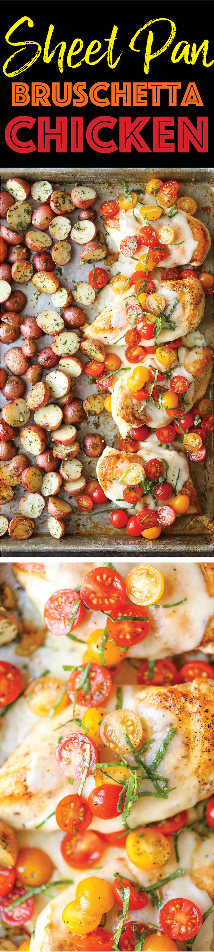 Sheet Pan Bruschetta Chicken - A sheet pan dinner without any of the fuss! Just top with fresh tomatoes right before serving! Easy, quick, and refreshing!