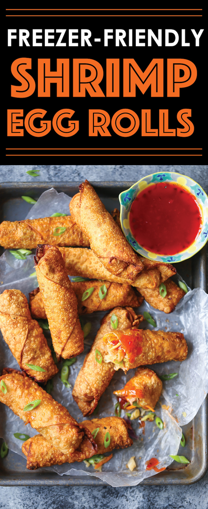 Shrimp Egg Rolls - Make your favorite take-out dish right at home! Best of all, these can be baked or fried. Make a huge batch today and freeze as needed!