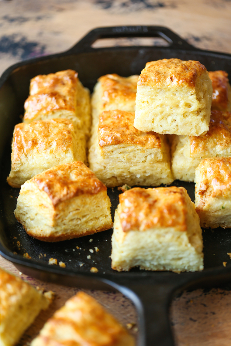 Skillet Buttermilk Biscuits - The most flaky, mile-high, buttery biscuits ever! Requires only 6 ingredients and baked in a skillet in under 45 minutes!