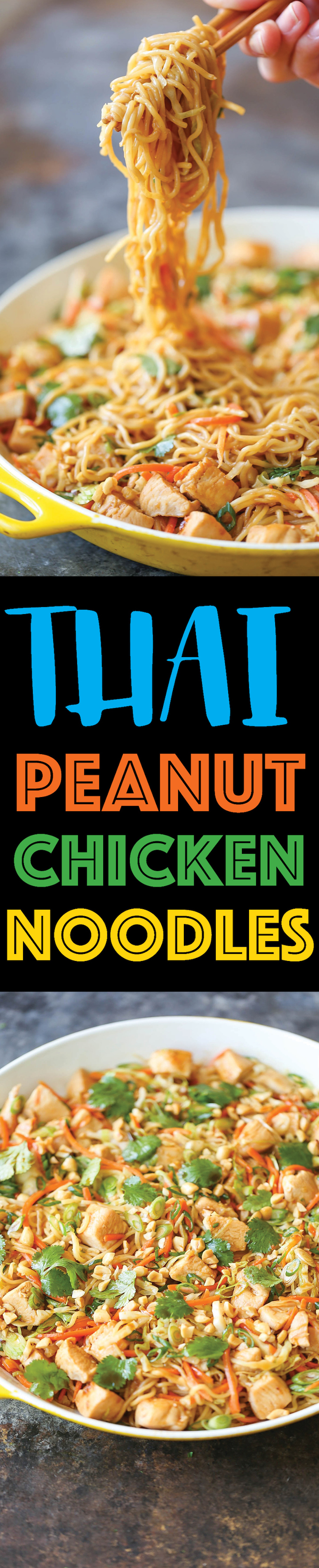 Thai Peanut Chicken Noodles - The quickest noodle dish you could ever whip up in less than 30 minutes. Full of flavor, and can be served as a side or main!