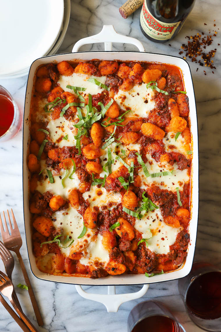 Weeknight Baked Gnocchi - Super simple, quick and easy with a very short ingredient list! SO GOOD, so comforting, and a sure hit with the entire family!