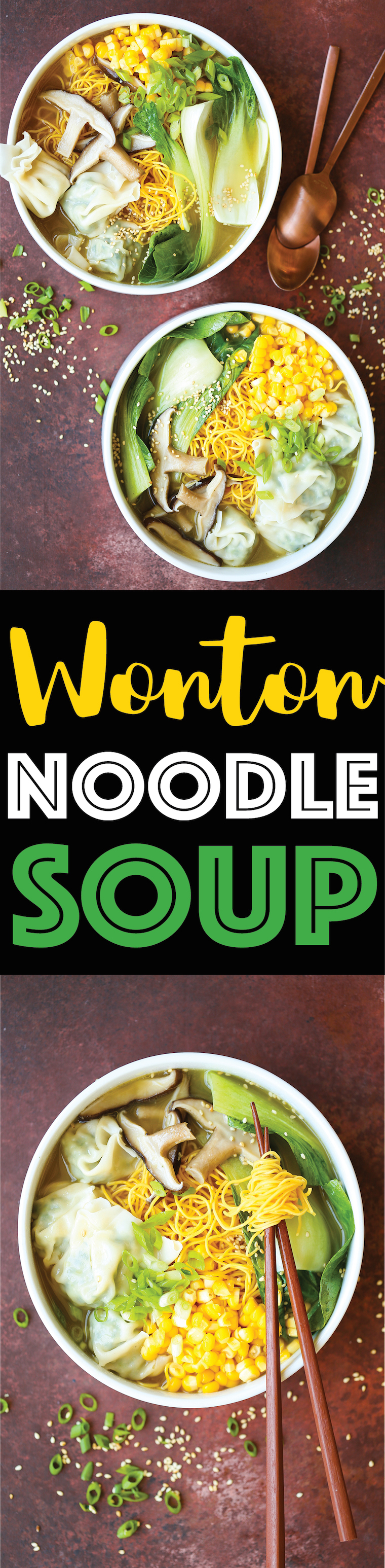 Wonton Noodle Soup - Yes, you can now make your favorite takeout noodle soup at home with THE BEST homemade wontons! The wontons are also freezer-friendly!